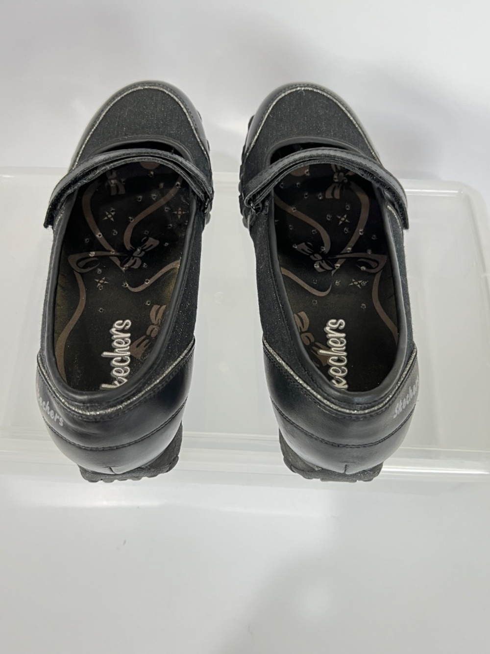 Skechers Biker Slip on Mary Jane Black Sparkle Canvas Size 6 - Picture 3 of 11